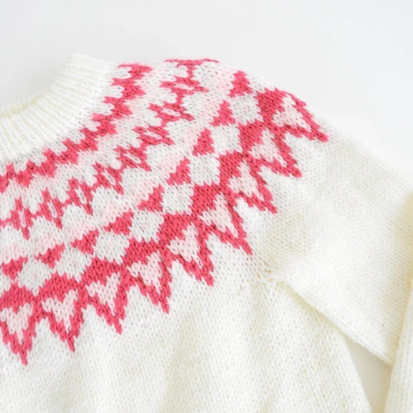 Vintage Handmade Cream Knit Cowichan Fair Isle Icelandic Fisherman Sweater S - Picture 10 of 12